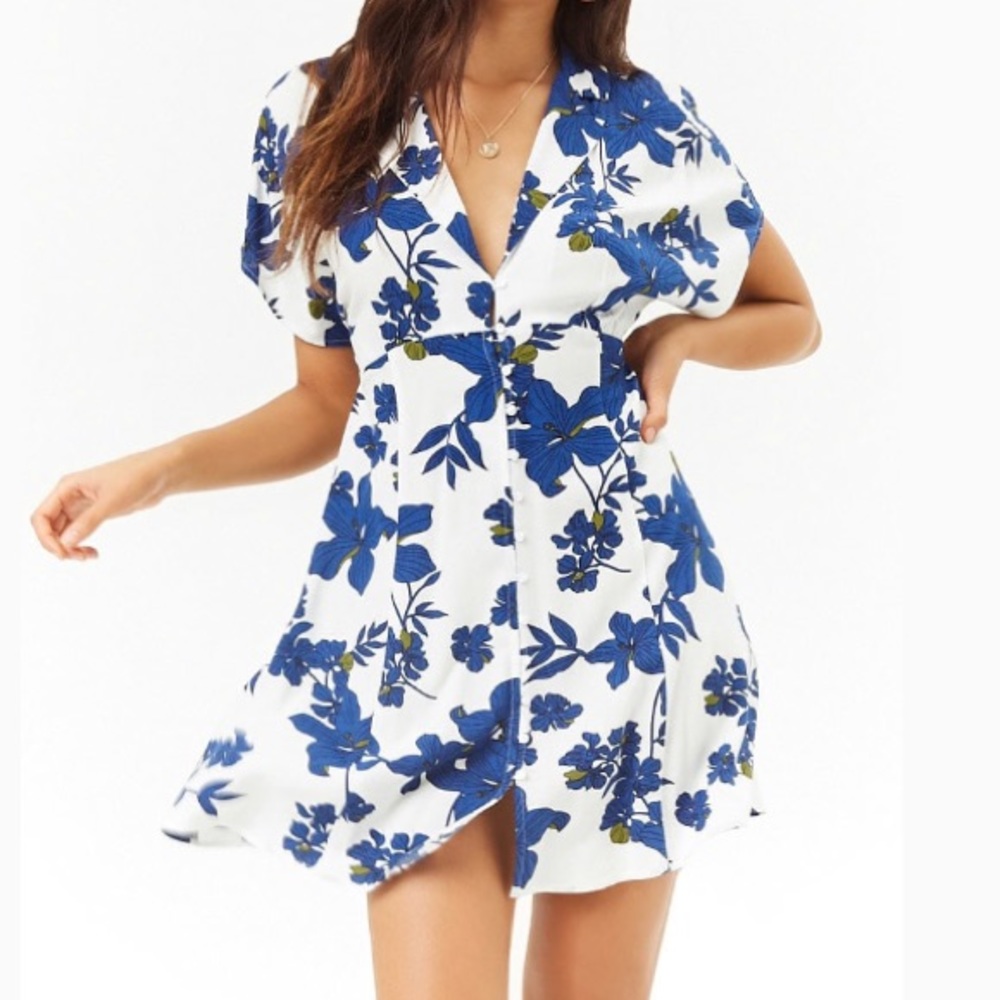 Forever 21 White Floral Shirt Dress
